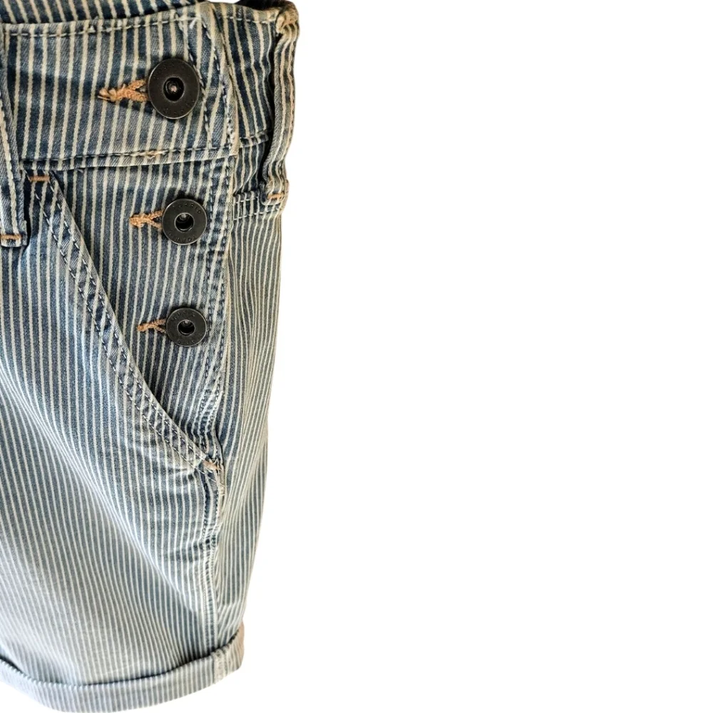 Torrid Size 18 Light Blue Denim Railroad Stripe Overall Shorts  with Pockets NWT - Picture 6 of 16